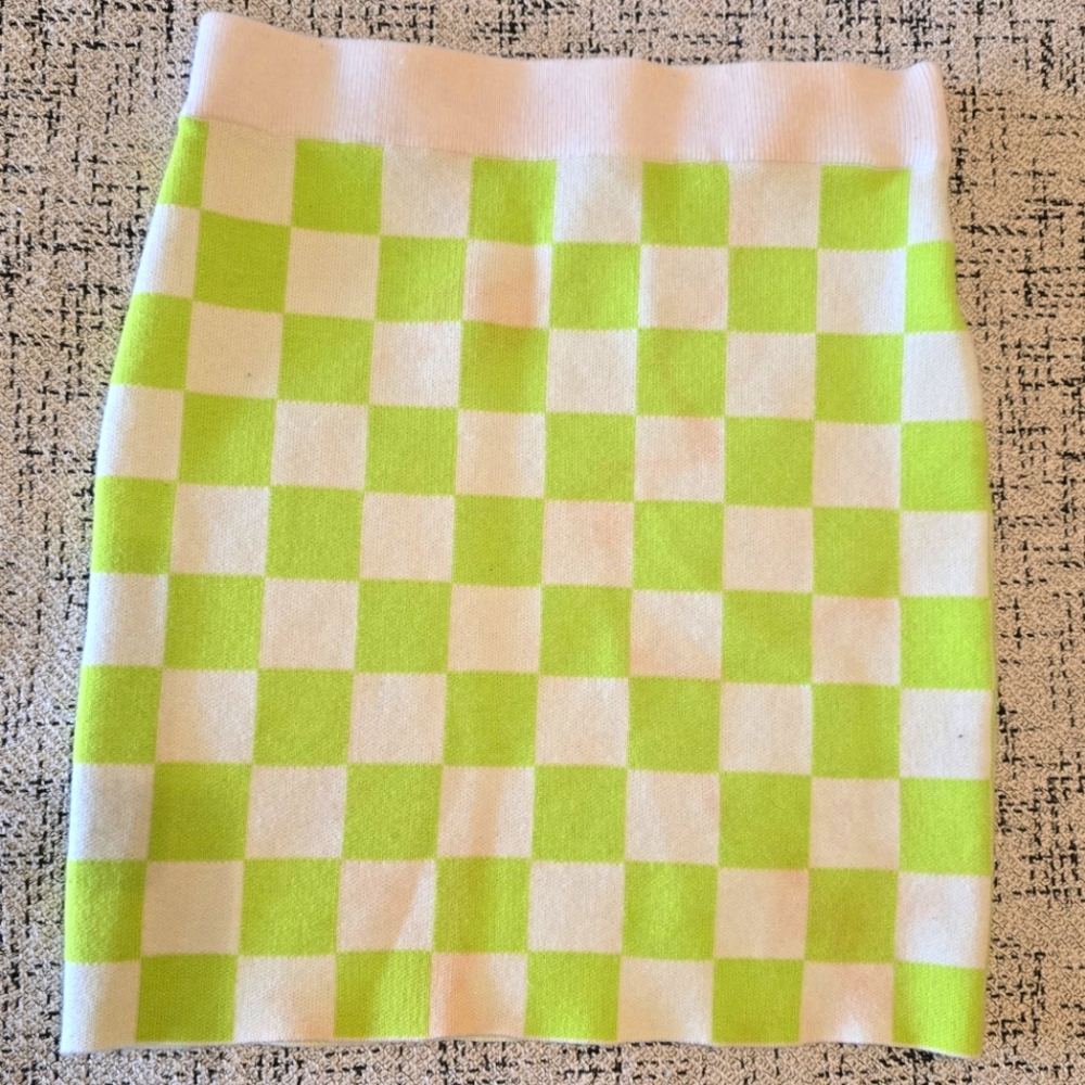 White & Green Checkered Mini Skirt